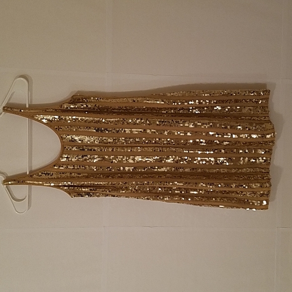 Gold Metallic Sequin and Silk Above Knee Shift Dress Party Dance Prom Sz 2 EUC - Picture 5 of 14